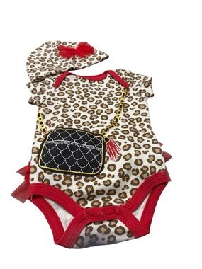 Buster Brown Leopard Print Bodysuit Set with Red Trim